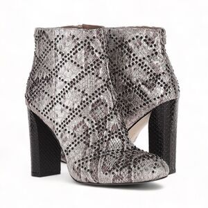 Calvin Klein Jamine Foiled Python Snake Print Studded Ankle Bootie